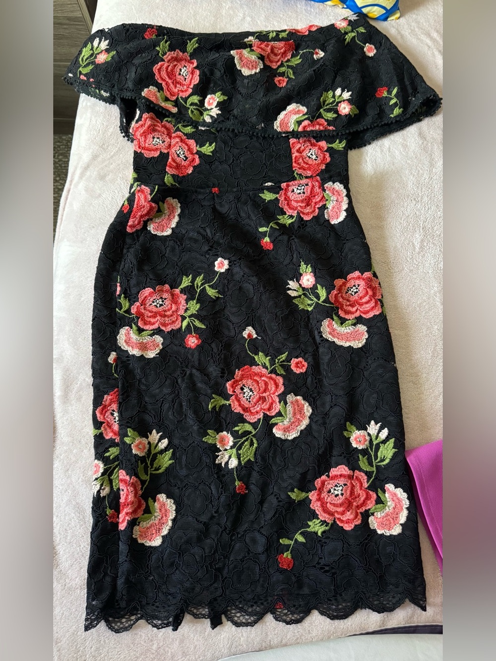 Anne Fernandes Floral Embroidered Lace 2-Piece Set Off-Shoulder Top & Midi Skirt